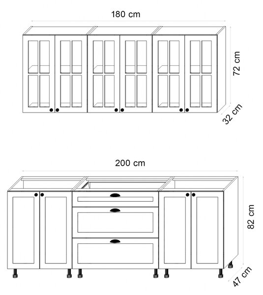 Zestaw mebli kuchennych Linea 200cm - szary grey - Wyprzedaż