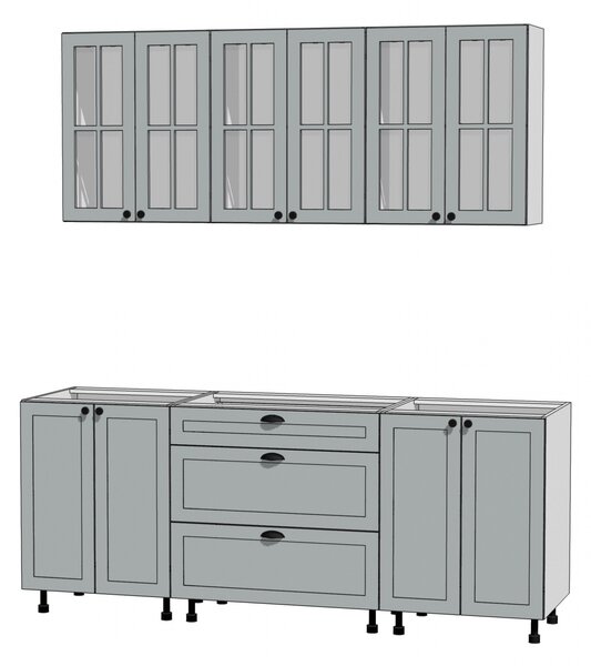 Zestaw mebli kuchennych Linea 200cm - szary grey - Wyprzedaż