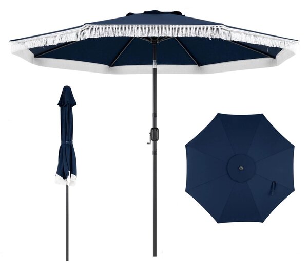 KOMFOTTEU Parasol ogrodowy 270 cm, parasol ogrodowy z korbk i funkcj pochylania, parasol balkonowy z 8 metalowymi ebrami i dwuwarstwowym daszkiem, osona przeciwsoneczna, parasol ogrodowy do ogrodu, tarasu i balkonu