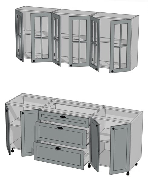 Zestaw mebli kuchennych Linea 200cm - szary grey - Wyprzedaż