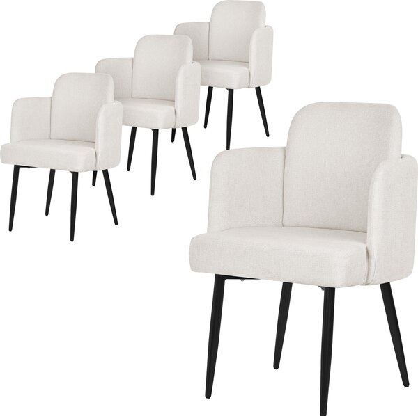 ML-Design zestaw 4 krzese do jadalni Pokrycie z tkaniny w kolorze beowym Krzeso kuchenne z podokietnikiem i oparciem o wygldzie rattanu Krzeso tapicerowane z metalowymi nogami Ergonomiczne