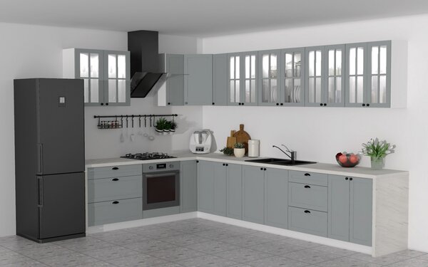 Zestaw mebli kuchennych Linea 230x350cm - szary grey - Wyprzedaż