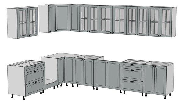 Zestaw mebli kuchennych Linea 230x350cm - szary grey - Wyprzedaż
