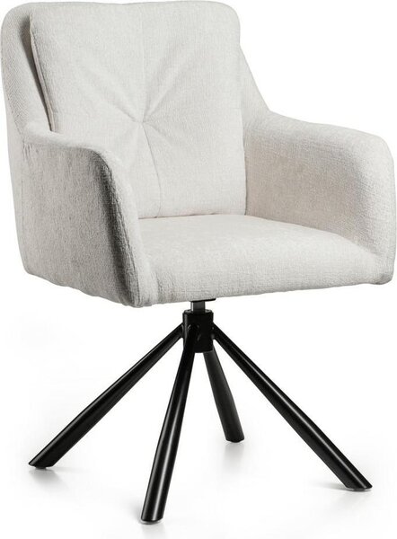 HowHomely | Krzeso tapicerowane - Krzeso obrotowe - 61 x 62 x 91 cm - Beowo-czarne - Krzeso kuchenne - z funkcj automatycznego powrotu