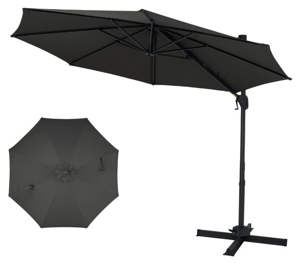 KOMFOTTEU Parasol z ramieniem, Ø 300 cm, z moliwoci pochylania i obracania o 360° za pomoc korby i pedau, wodoodporny parasol balkonowy z oson przeciwsoneczn, parasol ogrodowy z podstaw do ogrodu i na balkon