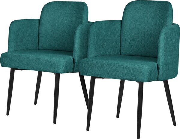 ML-Design zestaw 2 krzese do jadalni Pokrycie z tkaniny Petrol Krzeso kuchenne z podokietnikiem i oparciem o wygldzie rattanu Krzeso tapicerowane z metalowymi nogami Ergonomiczne