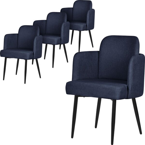 ML-Design zestaw 4 krzese do jadalni Granatowe obicie z tkaniny Krzeso kuchenne z podokietnikami i oparciem o wygldzie rattanu Krzeso tapicerowane z metalowymi nogami Ergonomiczne