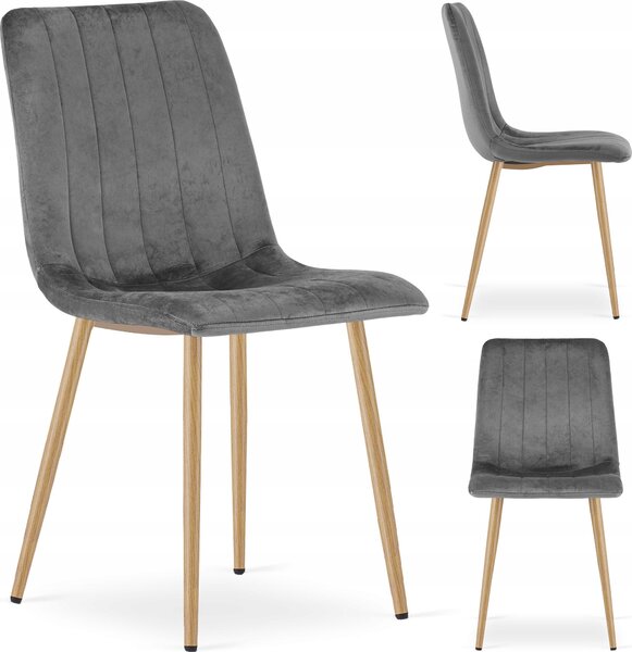 Krzeso Tapicerowane Welurowe Velvet do Salonu Kuchni Jadalni Szare Simple