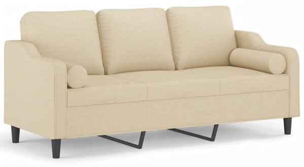 Sofa 3-osobowa z poduszkami, kremowa, 180 cm, tkanina