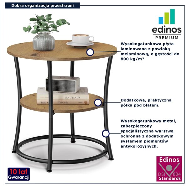 Okrągły loftowy stolik kawowy z półką dąb artisan L2-T41
