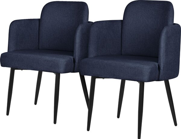 ML-Design zestaw 2 krzese do jadalni Granatowe obicie z tkaniny Krzeso kuchenne z podokietnikiem i oparciem o wygldzie rattanu Krzeso tapicerowane z metalowymi nogami Ergonomiczne
