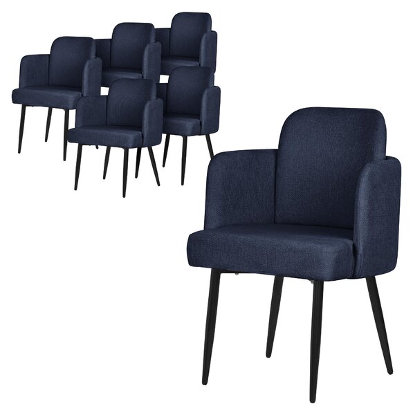 ML-Design zestaw 6 krzese do jadalni Granatowe obicie z tkaniny Krzeso kuchenne z podokietnikami i oparciem o wygldzie rattanu Krzeso tapicerowane z metalowymi nogami Ergonomiczne