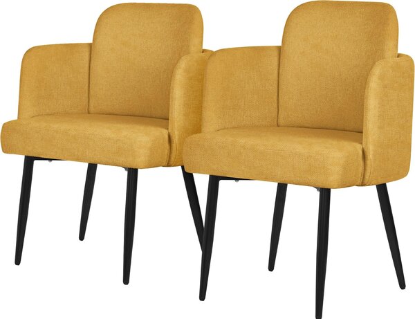 ML-Design zestaw 2 krzese do jadalni w kolorze musztardowym Krzeso kuchenne z podokietnikiem i oparciem o wygldzie rattanu Krzeso tapicerowane z metalowymi nogami Ergonomiczne
