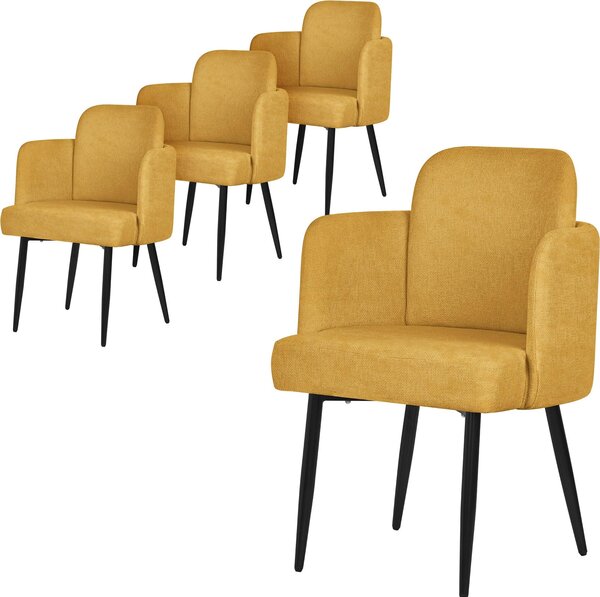 ML-Design zestaw 4 krzese do jadalni w kolorze musztardowym Krzeso kuchenne z podokietnikiem i oparciem o wygldzie rattanu Krzeso tapicerowane z metalowymi nogami Ergonomiczne