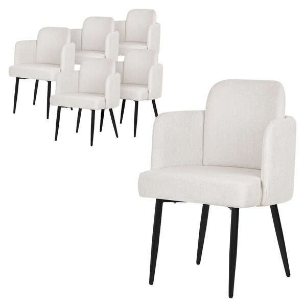 ML-Design zestaw 6 krzese do jadalni Pokrycie z tkaniny w kolorze beowym Krzeso kuchenne z podokietnikiem i oparciem o wygldzie rattanu Krzeso tapicerowane z metalowymi nogami Ergonomiczne