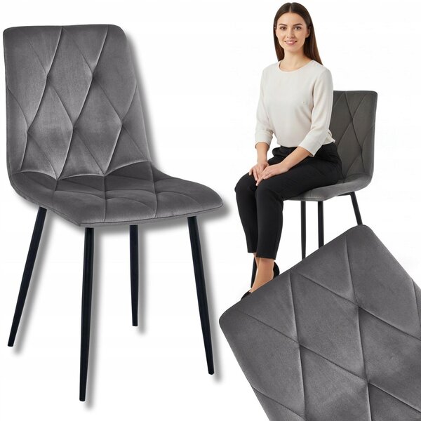 Krzeso Tapicerowane Welurowe Velvet Do Salonu Kuchni Jadalni Lumines Szare
