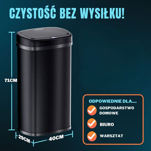 Sensorowy kosz na śmieci DEUS, 58 litrów, czarny Jurhan
