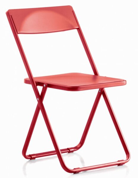 Składane krzesło Slim czerwone, minimalistyczne, niewielkie, konferencyjne, eventowe
