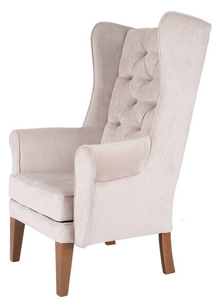 Fotel Uszak Chesterfield beżowy - 24h, z pikowaniem, wygodny, tapicerowany, klasyczny, do salonu