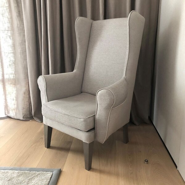 Fotel Uszak - 24 h, beżowy, klasyczny, elegancki, wygodny, tapicerowany, do salonu