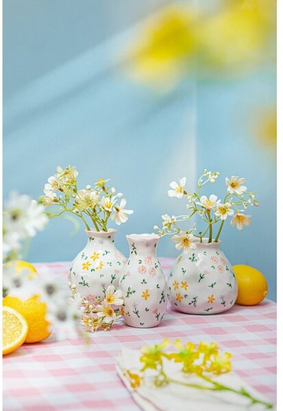 Kremowe kamionkowe wazony zestaw 3 szt. (wysokość 10 cm) Ditsy Floral – Sass & Belle