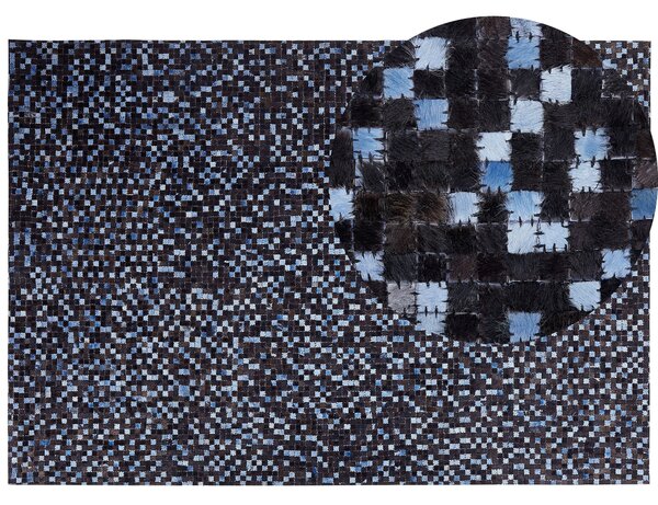 Prostokątny dywan skórzany ręcznie tkany 160 x 230 cm brązowo-niebieski Ikisu Beliani
