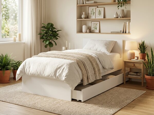 Łóżko ELISA 90 x 200 cm, białe Stelaż: Ze stelażem listwowym rolowanym elastycznym, Materac: Materac Coco Maxi 20 cm