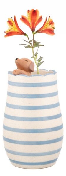 Biały wazon z dolomitu (wysokość 18,5 cm) Peeking Sausage Dog – Sass & Belle