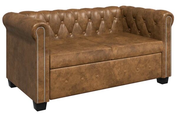 Dwuosobowa sofa chesterfield ze sztucznej skÃ³ry, brÄ zowa