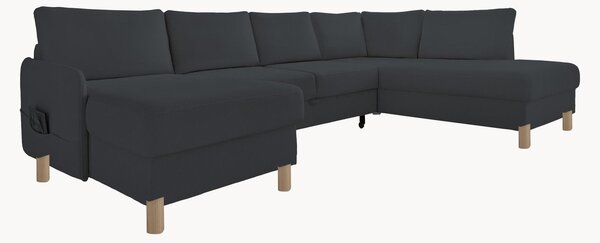 Panoramiczna sofa narożna z weluru z funkcją spania i schowkiem Nela (8-osobowa)