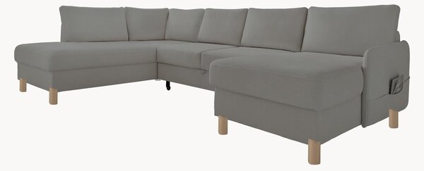 Panoramiczna sofa narożna z weluru z funkcją spania i schowkiem Nela (8-osobowa)