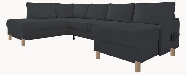 Panoramiczna sofa narożna z weluru z funkcją spania i schowkiem Nela (8-osobowa)