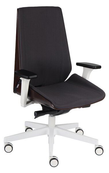 Fotel Moon Wood White - biurowy, biały, obrotowy, tapicerowany, drewniany, ergonomiczny