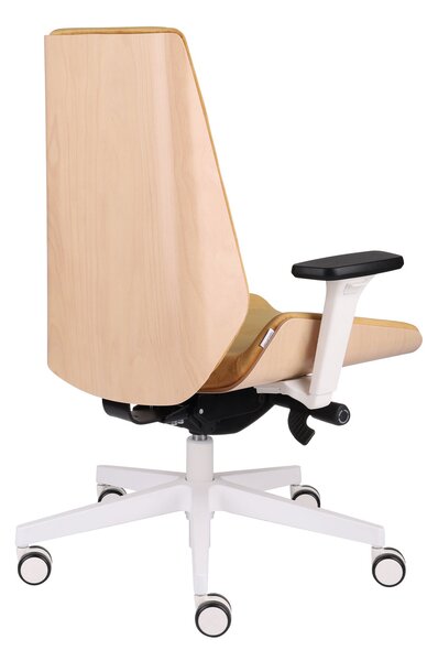 Fotel Moon Wood White - biurowy, biały, obrotowy, tapicerowany, drewniany, ergonomiczny