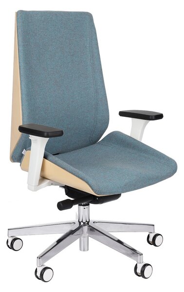 Fotel Moon Wood White - biurowy, biały, obrotowy, tapicerowany, drewniany, ergonomiczny