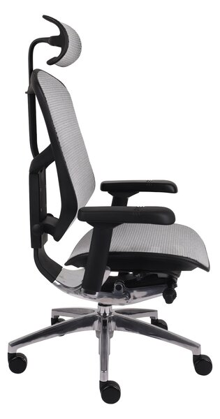 Fotel biurowy Enjoy 2 BS Grey, czarno-szary siatkowy fotel ergonomiczny
