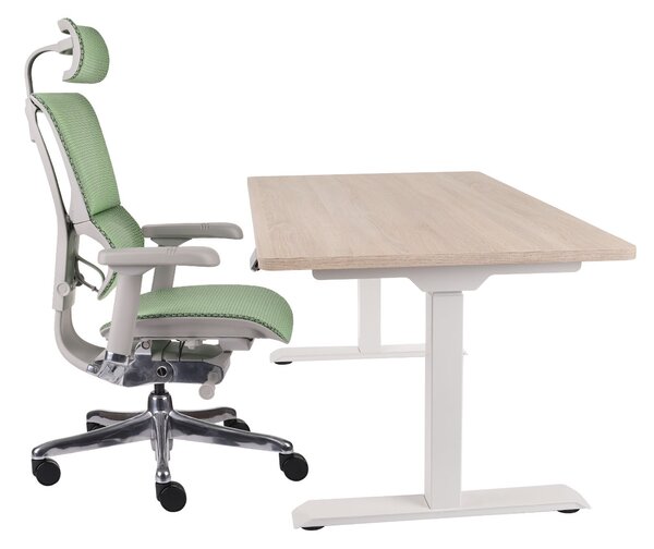 Zestaw: Fotel biurowy Ioo 2 + Biurko regulowane Alto 101 White białe