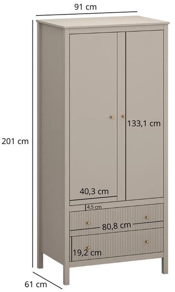 Szafa dwudrzwiowa z drążkiem i szufladami taupe D8-D61