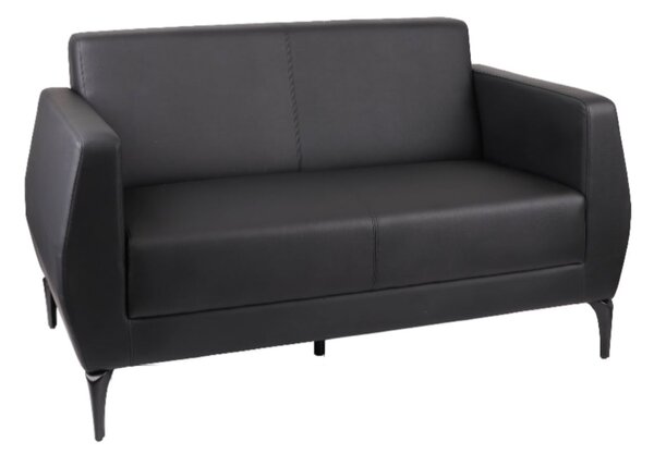 Dwuosobowa sofa Basco Black 2, do biura, do recepcji, do lobby, skórzana, ekoskóra, czarna