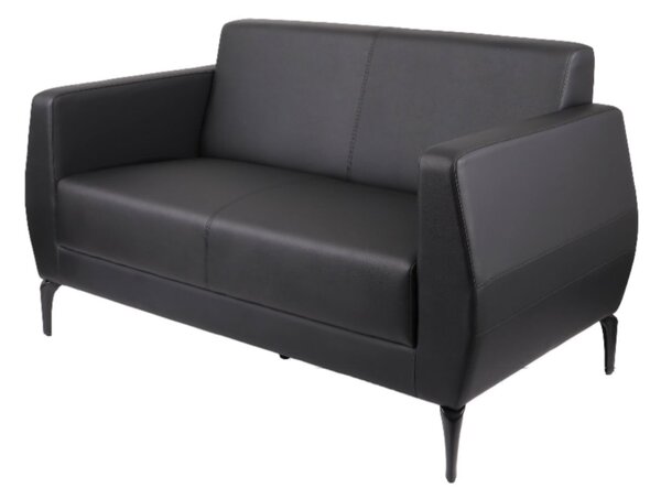 Dwuosobowa sofa Basco Black 2, do biura, do recepcji, do lobby, skórzana, ekoskóra, czarna