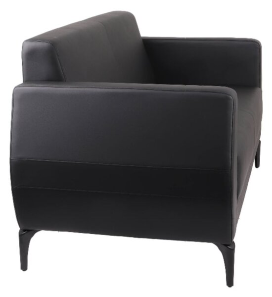 Dwuosobowa sofa Basco Black 2, do biura, do recepcji, do lobby, skórzana, ekoskóra, czarna