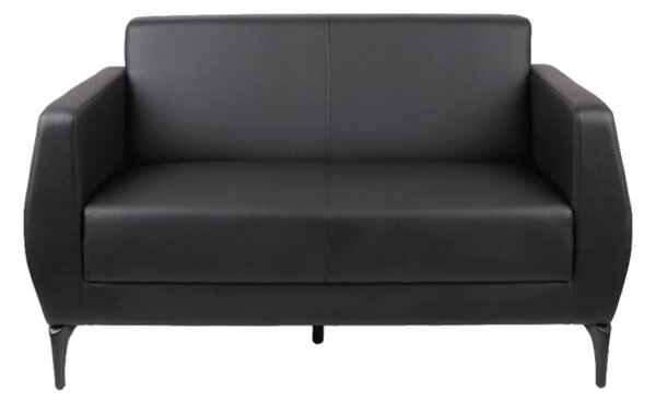 Dwuosobowa sofa Basco Black 2, do biura, do recepcji, do lobby, skórzana, ekoskóra, czarna