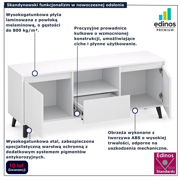 Biała skandynawska szafka RTV na nóżkach W7-Z64