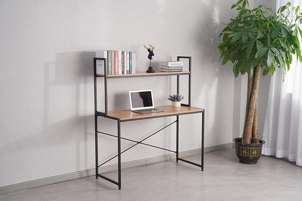Biurko Modern S03 (48x116x140 cm), z nadstawką, proste, loftowe z drewnianym blatem