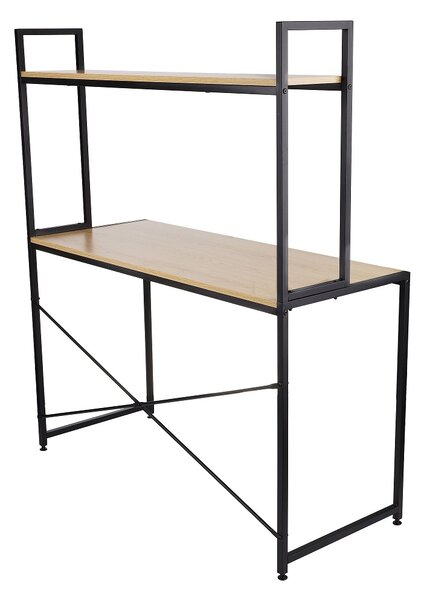 Biurko Modern S03 (48x116x140 cm), z nadstawką, proste, loftowe z drewnianym blatem