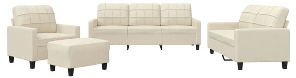 Sofa 4-osobowa z poduszkami, kremowa, sztuczna skÃ³ra