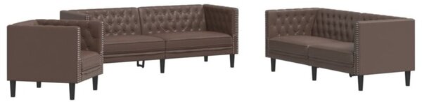 Zestaw 3-cz. wypoczynkowy chesterfield, brÄ zowy, sztuczna skÃ³ra
