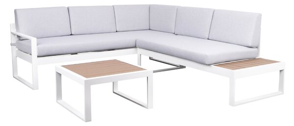 Narożnik ogrodowy Loreto White 5-osobowy ze stolikiem – aluminium, biały