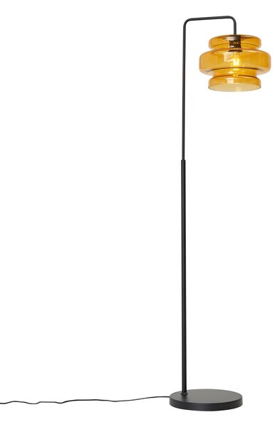 Lampa podłogowa w stylu retro czarna z pomarańczowym szkłem - Denise