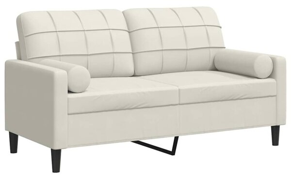Sofa 2-osobowa z poduszkami, kremowa, 140 cm, aksamit